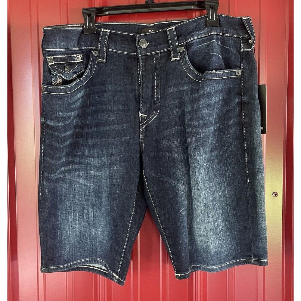 True Religion Shorts Ricky Denim Relaxed Straight Flap Pockets Mens 36 New